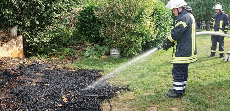 Feuerwehr löscht brennendes Gestrüpp
