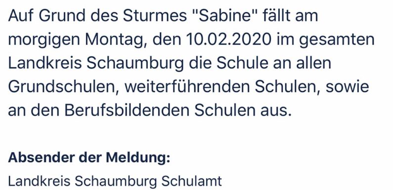 Sturm „Sabine“ sorgt für Schulausfall im Landkreis Schaumburg