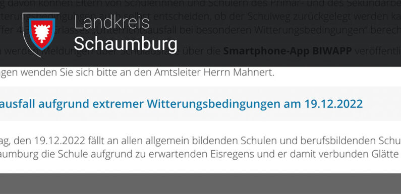 Schulausfall im Landkreis Schaumburg am 19. Dezember 2022