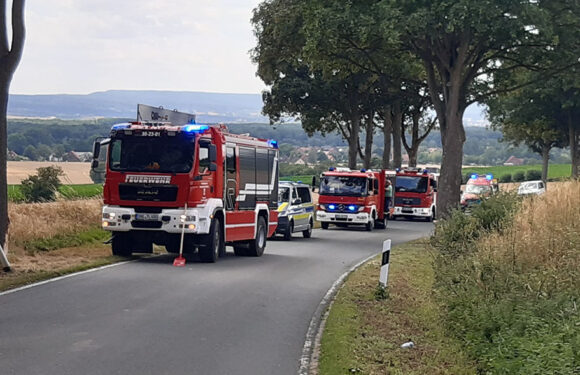 Feuerwehr kümmert sich um auslaufende Betriebsstoffe nach Verkehrsunfall