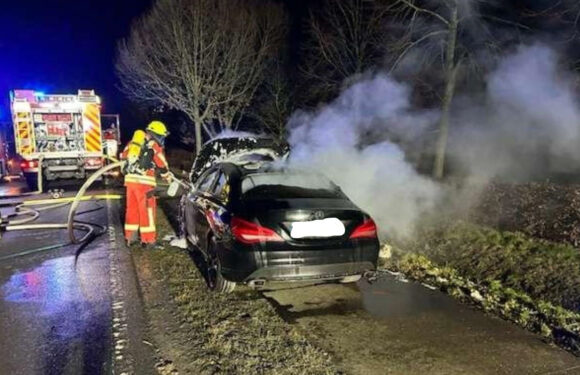 Während der Fahrt zwischen Warber und Cammer fing ein Mercedes Feuer