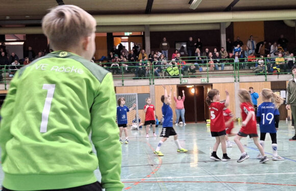 „Acht zu sieben oder acht zu acht?“ Handball-Minis des TVE Röcke beim Spielfest in der Kreissporthalle Bückeburg
