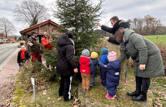 Vertreter des Kinderparlaments schmücken den Weihnachtsbaum in Wendthagen